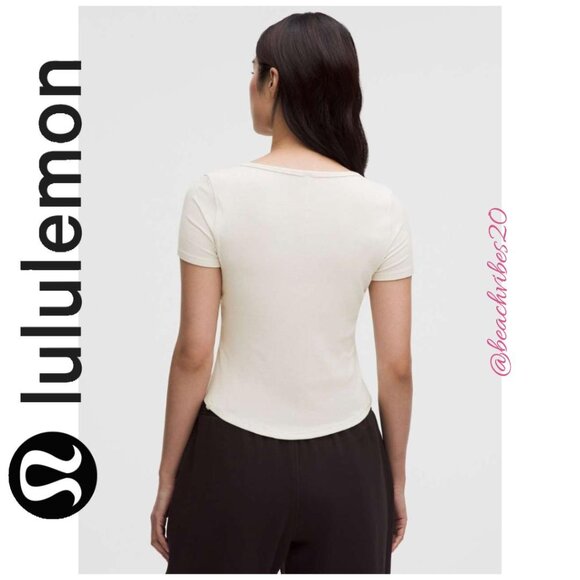 LULULEMON ATHLETICA Hold Tight Sweetheart Short-Sleeve Shirt Light Ivory 10 NWT - Picture 3 of 6